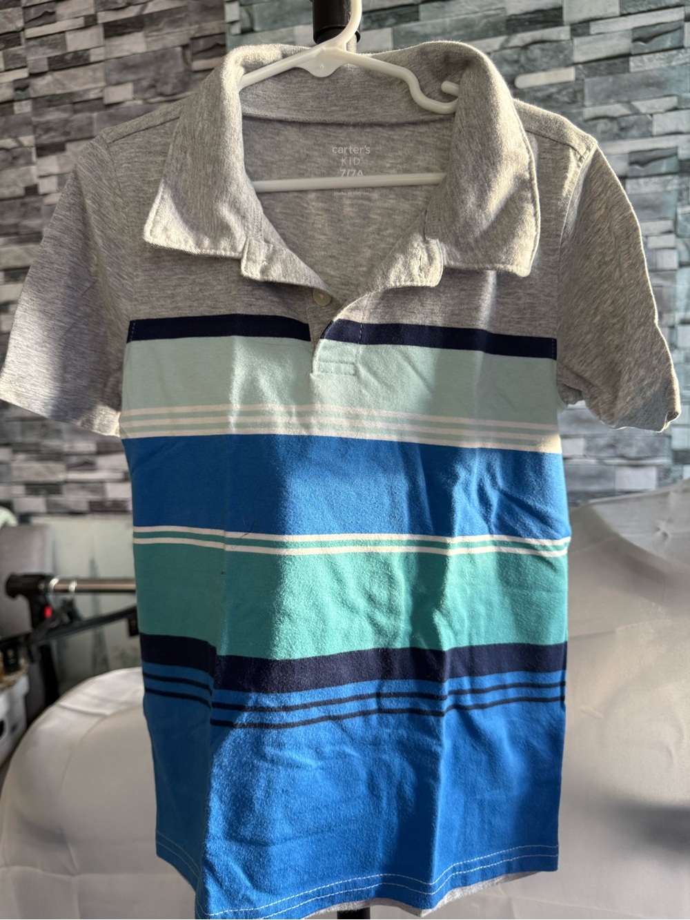 Carter's Grey, Light Blue & Teal Striped Polo